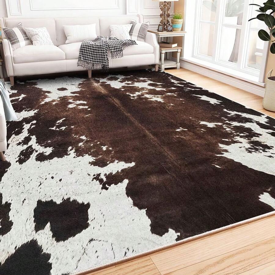Cow Print Pattern Area Rug Washable Rug Vintage Traditional Floor Cover Foldable Thin Retro Accent Indoor Non Slip Carpet Print Mat Bedroom Living Room Bathroom Home Decor Large Carpets Dining Room Rug Kitchen Rugs For Entryway - A - Xem 1