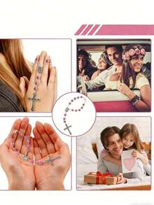 1件粉色玫瑰串珠十字架挂饰，优雅的后视镜挂饰 - 粉色 - 查看 3