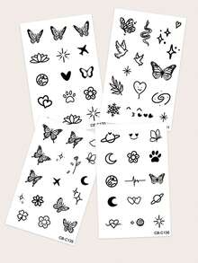 4片装草本汁液纹身贴纸，半永久魔法纹身贴纸，灵感源自浪漫清新的蝴蝶、莲花、爱心、星星、飞机、蛇、月亮、行星图案，适合情人节、嘉年华等节日礼物，简约风格，持久14天，不干裂，适合单身派对、节日等场合，不反光，可贴于手指、手腕、胸部、腹部、背部、肩膀、颈部、手臂等身体部位，临时纹身贴纸，仿真纹身。 - 藍色 - 查看 12