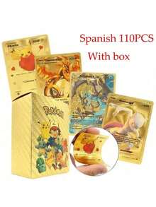 pokemon 110张宝可梦游戏卡牌（VSTAR GX EX VMAX卡牌），不重复，金色箔片，英文/西班牙文/法文/德文，桌面派对游戏卡组，宝可梦卡牌游戏收藏玩具礼品 - 彩色 - 查看 10