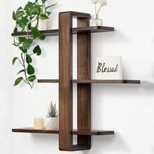 Mid-Century Modern Floating Shelves Set - 3-Tier Walnut Finish Large Wall Shelf, 20in Plant & Photo Display Storage For Living Room & Bedroom - 碳色 - 查看 1