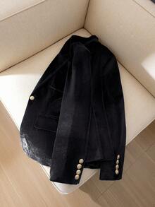 Elegant Velvet Blazer For Women, Fashionable & Charming Professional Office Lady Velvet Jacket - Black - View 7