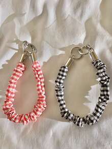 Correa de teléfono estilo coreano a cuadros con pliegues y correa larga, correa de bolso cruzado, compatible con Android y la mayoría de teléfonos inteligentes, regalo para madre, familia, amigos, niños, cumpleaños, vacaciones - Multicolor - Ver 4