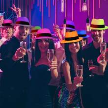 (6/12/24 Pcs) Novelty Neon Plastic Party Hats, Gangster Style Glow-In-The-Dark Soft Felt Hats, Suitable For Birthday, Music Party - Multicolor - View 3