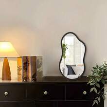 14"L X 8"W Irregular Wall Mirror With Wood Framed Small Asymmetrical Black Hanging Mirrors For Bedroom Living Room Bathroom Entryway Dressing Room Decorative - 深灰色 - 查看 4