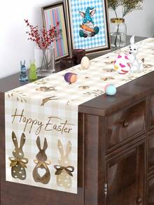 1 pezzo Runner da tavolo pasquale, 180x35cm, motivo coniglio di Pasqua a quadri buffalo in poliestere color caffè, runner da tavolo pasquale, decorazione per tavolo da cucina domestica, adatto per decorazioni per feste di primavera ed estate sia in interni che in esterni, ideale per celebrazioni di Pasqua - Multicolore - Visualizzare 5