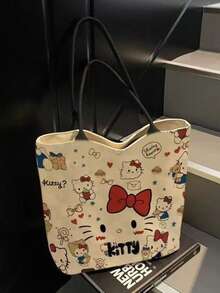 Official Sanrio Authorized Canvas Tote Bag - Cute HelloKitty, Kuromi, My Melody Patterns, Made Of 3A Grade Antibacterial Fabric, Large Capacity Fashion Handbag With Multi-Pocket Design - Multicolor - View 7