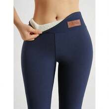Autumn/Winter Thermal Lined Leggings, Casual High Waist Skinny Pants, Elastic Sherpa Skinny Yoga Pants, Warm & Comfortable - Màu xanh hải quân - Xem 8