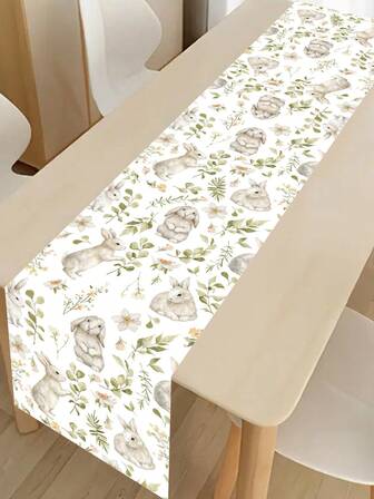 1 st. påskhare-bordslöpare, rolig kanin- och blommönsterduk, vårdekoration till kök och matbord, påskdekoration för hemmet, 33x180 cm