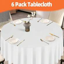 White 6 Pack Plastic Table Cloth 84\, Disposable Round Tablecloth Table Cover, Plastic Tablecloths For Parties,Round,White - 白色 - 查看 6