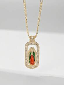 1件经典欧式铜质守护天使瓜达卢佩圣母玛利亚吊坠项链，限量版，适合作为圣诞节/感恩节/万圣节/母亲节/情人节礼物送给情侣/朋友/教父母，也适合天主教初领圣体、日常及节日佩戴祈祷。 - 金黃色 - 查看 5