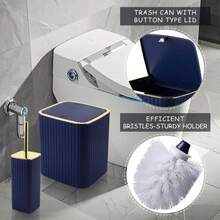 XLHOMO Bathroom Set -  Bathroom Set With Shower Curtain And Rugs, Bathroom Accessory Set, Navy Blue Bathroom Sets, Trash Can &Amp; Soap Dispenser - MàuG - Xem 8