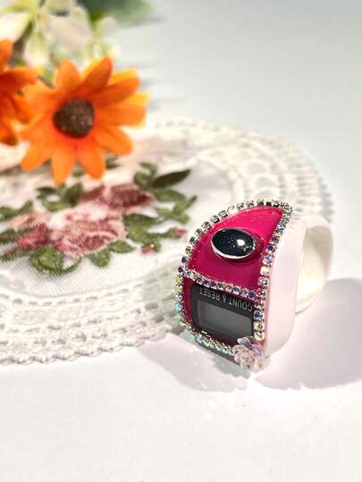 0-99999 Rhinestone Flower Ring Tally Counter Card, Portable Compact Lightweight Colorblock Minimalist Prayer Beads Tally Counter, Multi-Purpose Counter For Middle Eastern Arabic Prayer, People Counting And More