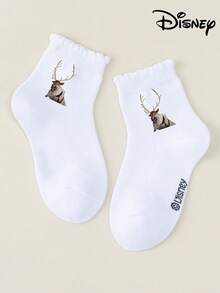 Disney 1/5 Pairs Elsa, Anna, Olaf, Kristoff Sven, Black Double Bar White Mid-Calf Socks,Girls' Short Socks, Boys' Short Socks, Daily/Party Gifts/Easter/Spring Summer Socks, Girls' Short Socks, Soft Comfortable Breathable Ankle Socks Non-Slip Boat Socks, Cute Casual Style, Daily Wear/Party Gifts/Easter/Summer
