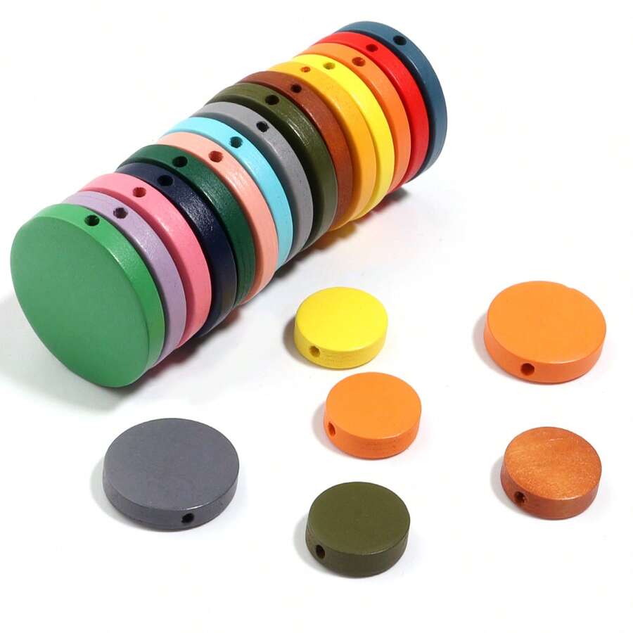 10-30pcs Round Wooden Sequins With Holes, Painted Straight Hole Wooden Bead Discs For Jewelry Making, DIY Earrings, Necklaces, Bracelets, Handicraft Supplies