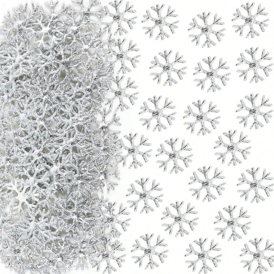 300Pcs Snowflakes Confetti Winter Table Confetti Snowflake Ornaments For Holiday Xmas Winter Wonderland Frozen Party Wedding Birthday Holiday Party Decorations (Silver) - 藍色 - 查看 1