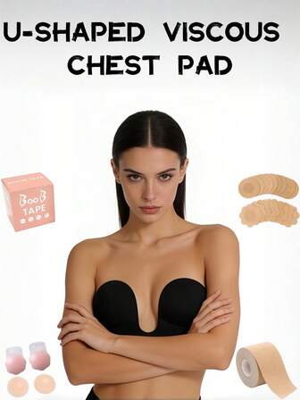 1 pieza Sujetador de soporte convertible con escote en V profundo y en forma de U para mujer, con copas con aros en color negro y melocotón y diseño de espalda baja