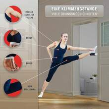 Klimmzugstange, Türreck, verstellbar von 62 cm bis 100 cm, ohne Schrauben montierbar, rutschfest, sicherer Halt, Schaumstoffgriffe(Blau) - Schwarz und blau - Übersicht 6