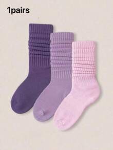 1/6 Pairs Women's Assorted Color Crew Socks, Autumn/Winter (Blue, Light Blue, White, Pink, Light Pink, Purple) - Multicolor - View 5