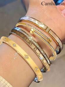 Camhanno 5pcs/Set Personalized Multi-Color Stainless Steel Bracelet Set, Unique Design, Fashion Versatile, Exquisite And Beautiful, Ideal Gift Choice, Non-Fading, - Multicolor - View 20