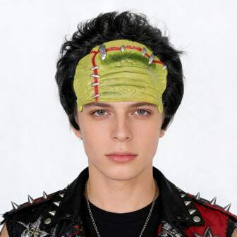 Men Short Funny Crazy Black Synthetic Hair With A Green Rubber Top Bald Wig, Horror Clown Cosplay Wig For Halloween Christmas Holiday Masquerade Party Outfit Music Anime Movie Costume Hairpiece For Men Women Stage Performance Accessory Photography Prop, Natural Looking Receding Hairline Balding Wigs With Fake Hair On Sides,Beginner Friendly, Ideal Choice For Gifts