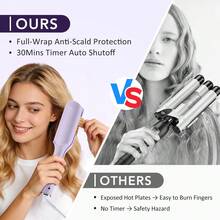 Hailicare 32毫米深波浪电卷发棒，4档可调温度，快速加热，持久定型，法式卷发器，蛋卷式离子卷发棒，防烫发夹，30分钟智能断电保护，操作简便，小巧轻便，圣诞礼物 - 查看 6