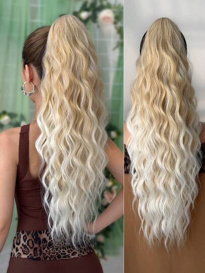 Claw Shaped Ponytail Extension Hair Accessory Gradient Gold 24 Inch Water Ripple Heat-Resistant Fiber Synthetic Ponytail Wig, Suitable For Women's Christmas, Halloween, Music Festivals, Parties, And Daily Use