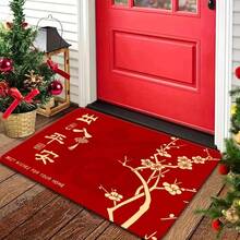 1pc Chinese New Year Red Floral Doormat, Doormat, Small Rug, Welcome Mat, Carpet, Floor Mat, Outdoor Doormat, Kitchen Rug, Home Decor, Front Door Mat, Area Small Rug, Outdoor Mat, Home Decor, Area Rug, Garden Rug, Washable Carpet - Multicolor - View 4