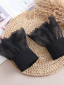 1 双女士黑色弹力蕾丝花边袖口，优雅精致，适合所有季节