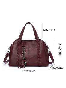 New PU Leather Women's Handbag, Retro Style, Tassel Decor, Fashion Zipper Shoulder Bag With Detachable Strap, Suitable For Work And Travel,Fringe Bag - Burgundy - View 11