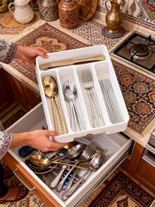 1pc Kitchen Spoon Holder Organizer, Cutlery Tray, Drawer Divider Flatware Silverware Storage Box, In-Cabinet Knife Fork Chopsticks Rack, Flat Utensil Organizer, Drawer Knife Fork Plate Separator