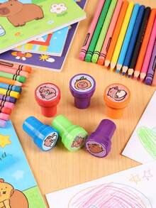 12pcs/10pcs-Capybara Pattern Stamps - Mini Self Printed Seal, Easy-Grip, Assorted Colors, Perfect For Arts And Diy Crafts & Birthday,Back To School Party Baby Shower Party Favors,Back To School, School Thingsfor Girls/Boys, Backpack,School Supplies - Multicolor - View 3