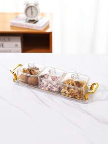 1个欧式创意零食托盘，塑料材质，可盛放葵花籽/糖果/水果，带透明盖和托盘，适用于客厅、甜点、坚果等场合的干果/糖果/坚果盛放盘