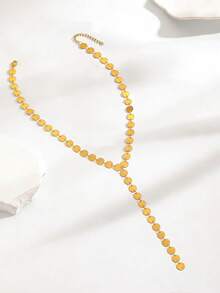 2pcs Round Disc Chain Necklace, Stainless Steel Geometric Clavicle Necklace And Y-Shaped Necklace, Fashionable Minimalist Style Suitable For Men Women Daily Wear - Gold - View 5