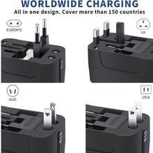 phenomdom Universal Travel Adapter, 1 USB Port + 1 Type-C Port, Wall Plug Power Adapter, US/EU/UK/AU Conversion Adapter, USB Charger, Travel Adapter, Suitable For Travel, Home And Office Use - Black - View 4