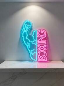 1 pieza Luz de neón LED con figura de boxeador y diseño de letras, panel trasero de acrílico, luz de decoración de pared alimentada por USB - luz policromática - Ver 6
