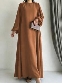 Đầm dài rộng rãi thanh lịch, đầm dạ hội dài tay kiểu Abaya cho nữ, thích hợp cho các buổi tiệc tùng mùa xuân. - Màu Cam cháy - Xem 5