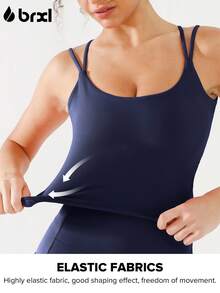 BRXL Womens Twist Back Sports Bra Buttery Soft Low Impact Yoga Bra Removable Pads Scoop Neck Crop Top Pilates Lounge - 藍色 - 查看 3