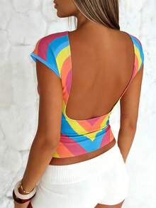 Áo thun nữ LOVE JOYY họa tiết trái tim cầu vồng, kiểu dáng ôm sát, hoàn hảo cho các bữa tiệc và mặc hàng ngày trong mùa hè. - Nhiều màu - Xem 3