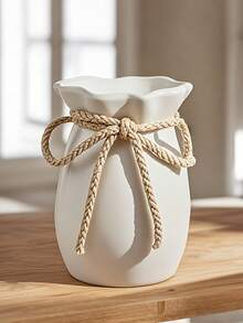 Bohemian Style Decorative Vase, Featuring Rope Bow Knot, Geometric Pattern Plastic Vase, Accented With Rope Bow Knot Details, Suitable For St. Patrick's Day, Easter, Wedding, Home, Camping, Vase, Wedding Supplies, Christmas Decoration - White - View 3