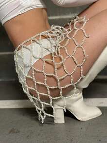 女士身体饰品 - 性感比基尼珍珠腰链裙，手工时尚夜店性感身体链流苏裙，生日装扮 - 白色 - 查看 4