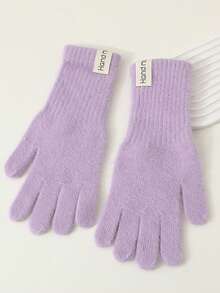 1pc Warm Touchscreen Knitted Fingerless Gloves For Women, Solid Color, Thickened, Long Cuff, Autumn/Winter - Multicolor - View 8