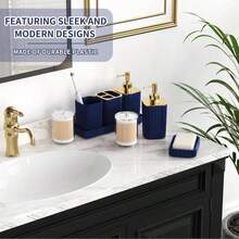 XLHOMO Bathroom Set -  Bathroom Set With Shower Curtain And Rugs, Bathroom Accessory Set, Navy Blue Bathroom Sets, Trash Can &Amp; Soap Dispenser - MàuG - Xem 6