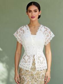Women's Elegant Floral Print Sleeveless Top With Lace Details, Suitable For Spring And Summer, White Top, Eid Clothes, Eid - White - View 3