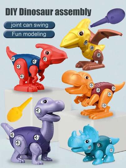 Dinosaur Toys For Kids, Dinosaur Building Blocks, Reusable Toys, Disassembled Dinosaur Models, STEM Educational 3D Construction Toys, DIY Building Set, Easy To Assemble And Carry, Ideal Gift For Children 3+ Years Old, Includes Drill Bits, Random Colors