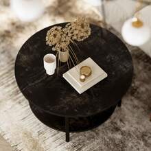 Round Lift Top Coffee Table With Storage And Hidden Compartment 68cm Farmhouse Coffee Tables For Living Room Reception Room 2 Tier Small Round Center Table Circle Dining Table Black Oak - BlackOak - View 5