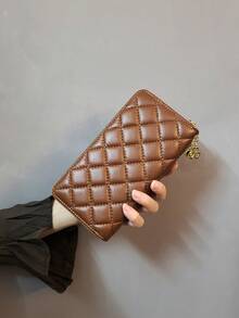 1pc Women's Long Zipper Wallet With Wrist Strap Clutch Purse Gold Color Luxury PU Leather Diamond Pattern Young & Elegant For Women Wallet Purse Wallet Long Wallet Wristlet Wallet Lanyard Money Wallet - Multicolor - View 16