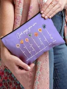 大型励志基督教化妆包，拉链式化妆品收纳包，“上帝说你是”宗教化妆包，饰有励志花卉图案和圣经经文，是送给女性的完美礼物，便携式拉链化妆品收纳包，适合情人节、婚礼季、纪念品、伴娘礼物、斋月、化妆间装饰。 - 彩色 - 查看 6