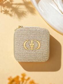 Dior 金色首饰盒带镜子，方形便携收纳包，2026春夏新款时尚单品。旅行必备。化妆包、手提包，闪亮金色高档收纳盒 - 金色 - 查看 7