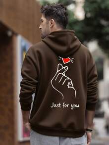 Autumn/Winter Street Fashion Couple Heart Print Fleece Hoodie | Leading Style - Brown - View 3